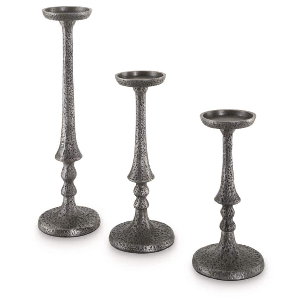 Eravell Pewter Finish Textured Metal Candle Holders, Set of 3