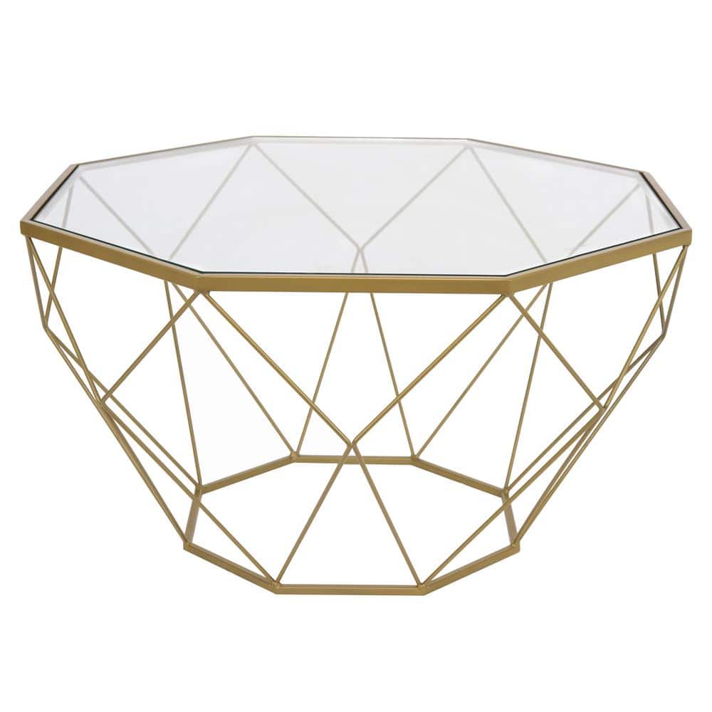 Gold Octagon Glass Top Coffee Table with Metal Base