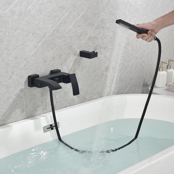 Single-Handle Wall Mount Roman Tub Faucet with Hand Shower in Matte Black