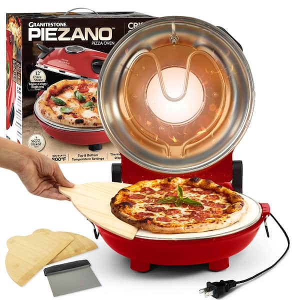 GRANITESTONE Pie Zano 12 in. Red Portable Countertop Stone Bake Indoor Grill Electric Oven Pizza Maker