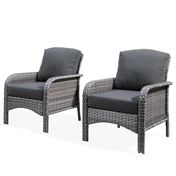 Ada Gray 2-Piece Wicker Outdoor Patio Conversation Chair Seating Set with Black Cushions