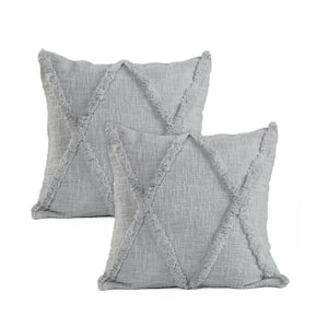 Reed Light Gray Solid Tufted 100% Cotton 18 in. x 18 in. Indoor Throw Pillow (Set of 2)