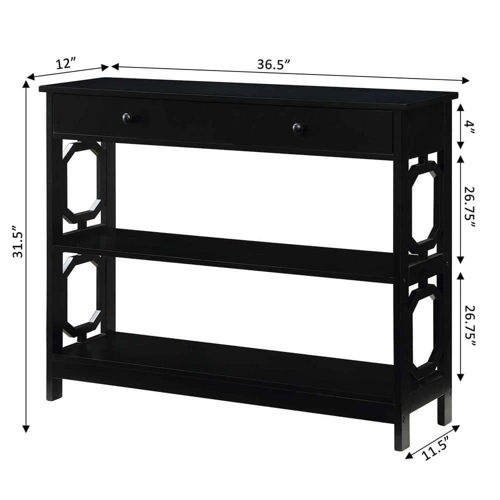 Omega Black Wood Console Table with Storage and Geometric Design