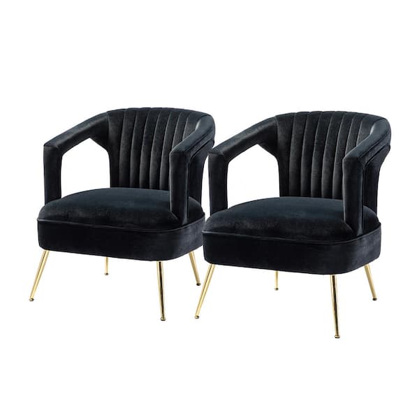 JAYDEN CREATION Almudena Black Barrel Chair with Metal Legs (Set of 2)