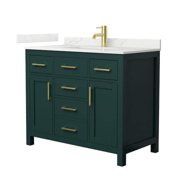 Wyndham Collection Beckett 42 in. Single Freestanding Green Bath Vanity with Giotto Quartz Top (Assembled)