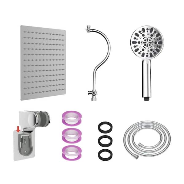 1-Piece 10-Spray High Pressure Rainfall Shower Head & Handheld Combo Included Adjustable Arm, Hose & Holder in Chrome