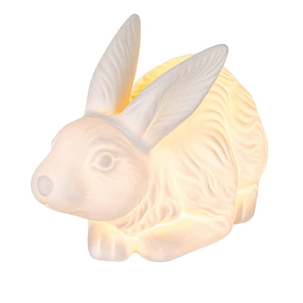 White Stoneware Rabbit Shaped Nursery Table Lamp