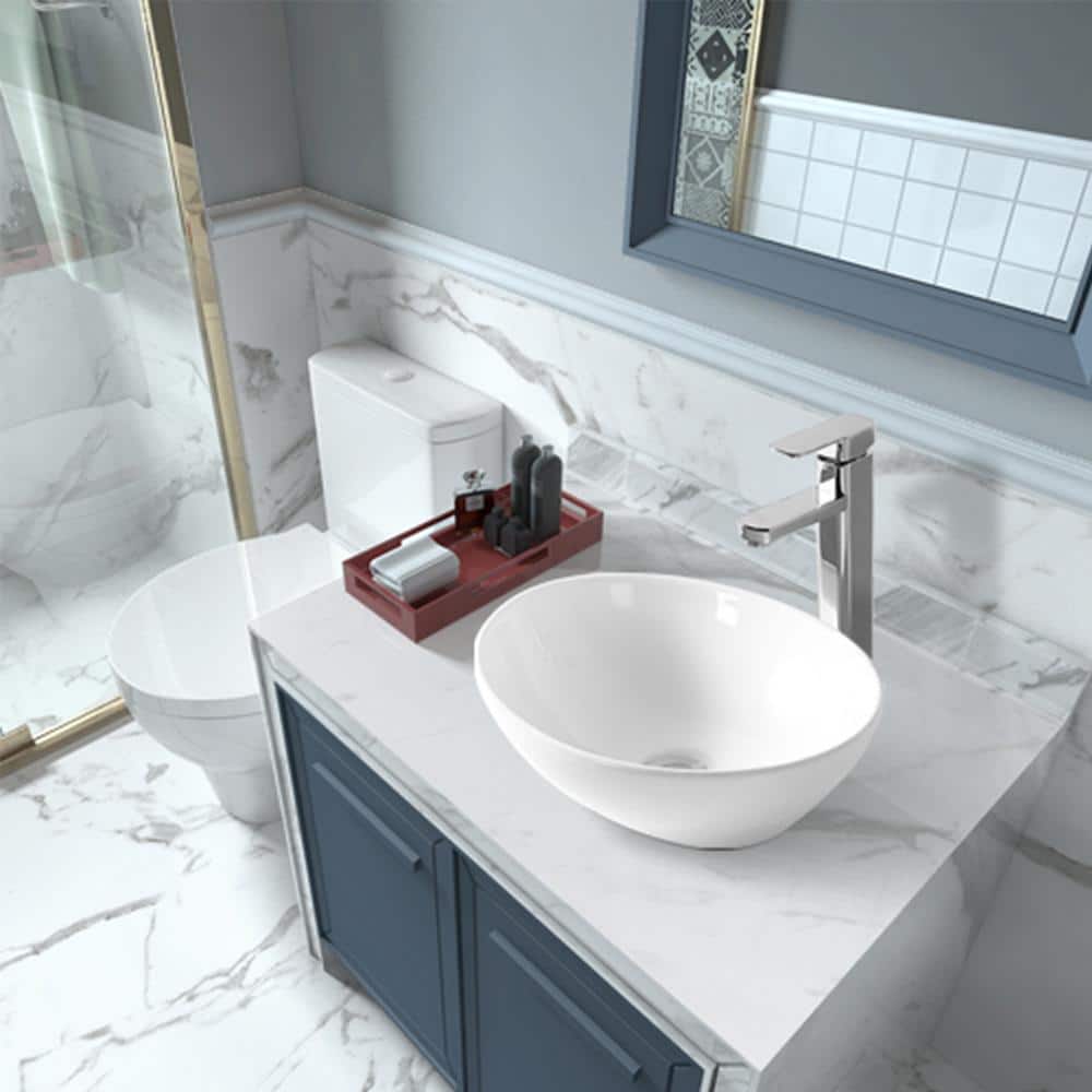 Sinber 16" x 13" Matte White Stone Oval Vessel Sink