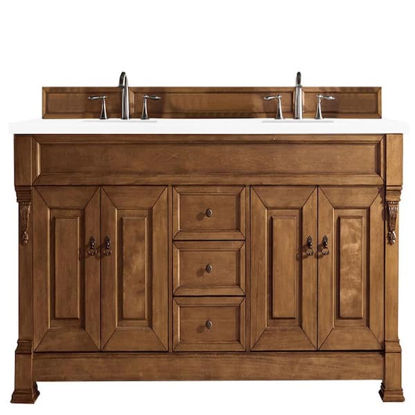 James Martin Vanities Brookfield 72.0 in. W x 23.5 in. D x 34.3 in. H Bathroom Vanity in Country Oak with White Zeus Quartz Top