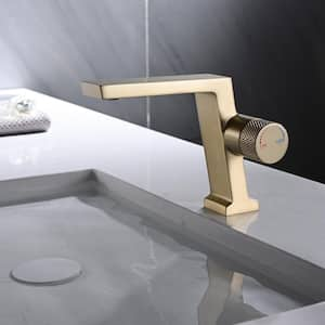 Single Handle Single Hole Bathroom Faucet with Water Supply Hoses in Brushed Gold