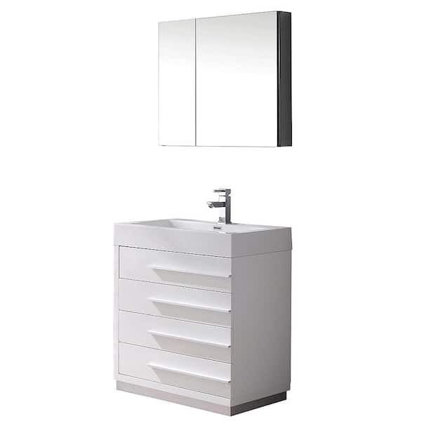 Fresca Livello 30 in. Vanity in White with Acrylic Vanity Top in White and Medicine Cabinet (Faucet Not Included)