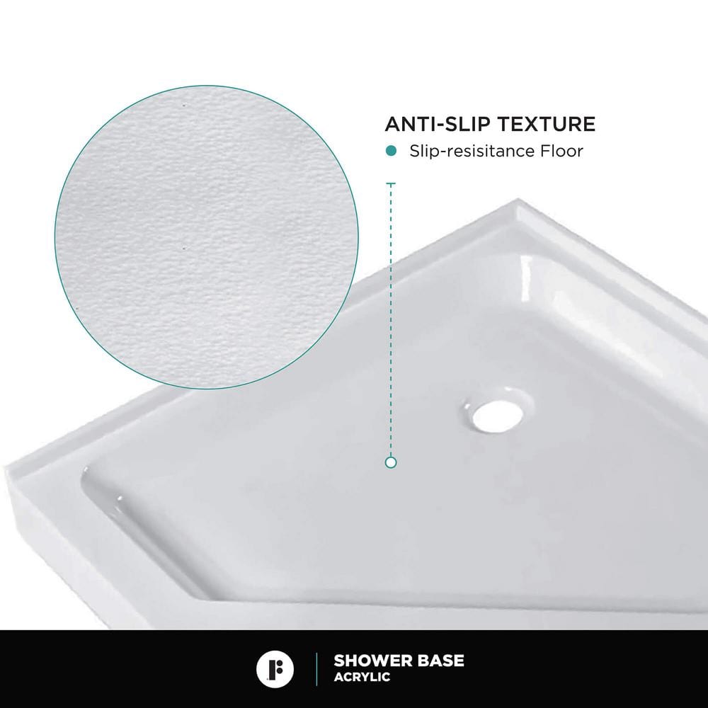 Neo Angle Acrylic Shower Base with Satin Brass Frameless Enclosure
