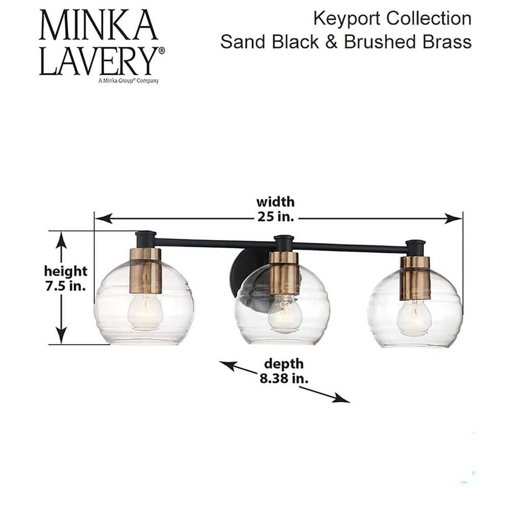 Sand Coal and Brushed Brass 3-Light Bath Vanity with Clear Glass
