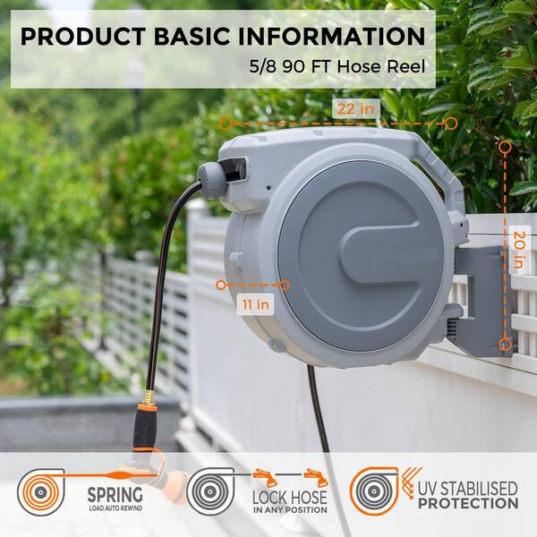 SenQWFa Any Length Lock Heavy Duty Hose Reel Wall Mount Light Grey