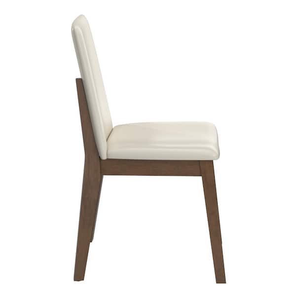 HomeSullivan Walnut Wood Finish White Vegan Leather Dining Chair