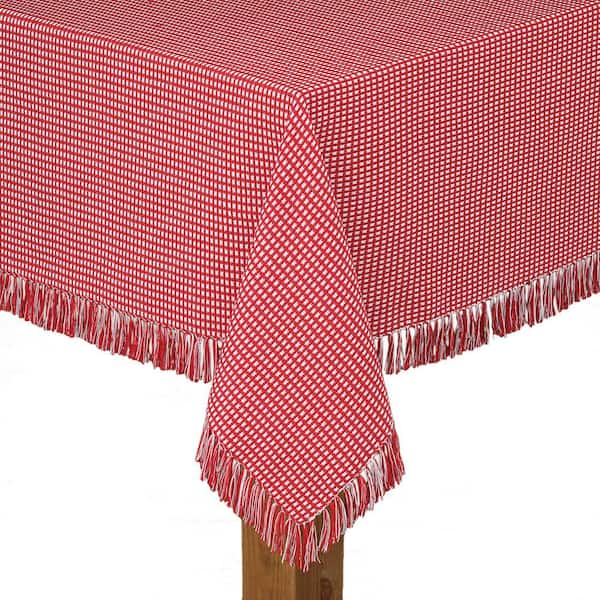 Lintex Homespun Fringed 52 in. x 52 in. Red Checkered 100% Cotton Tablecloth