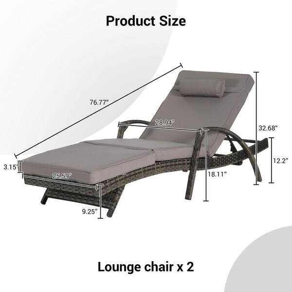 Gray Wicker Outdoor Lounge Chair Recliner with Dark Gray