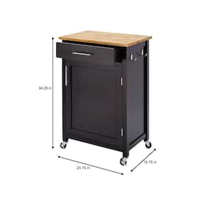 Glenville Small Black Rolling Kitchen Cart with Butcher Block Top and Single-Drawer Storage (24 in. W )