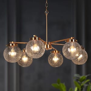 Modern 6-Light Plated Brass Island Chandelier for Kitchen with Globe Glass Shades and No Bulbs Included