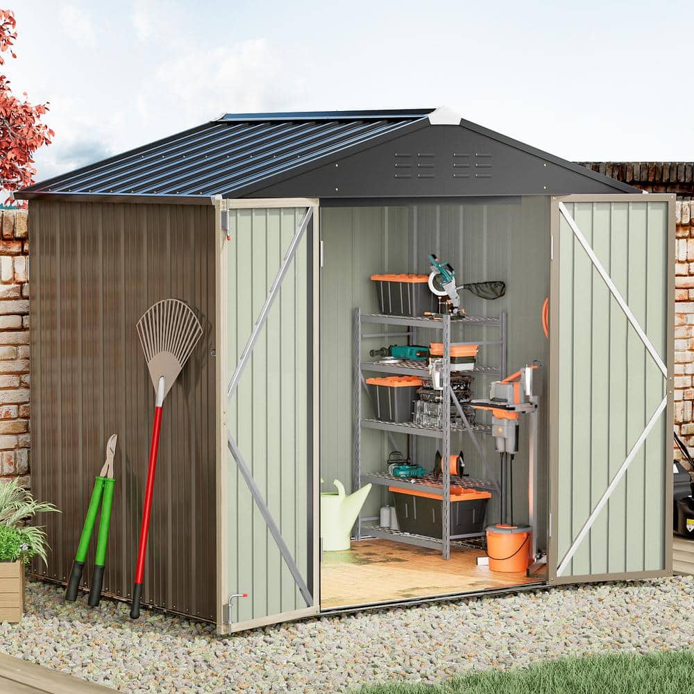 8 ft. x 6 ft. Brown Metal Outdoor Storage Shed with Sloping Roof