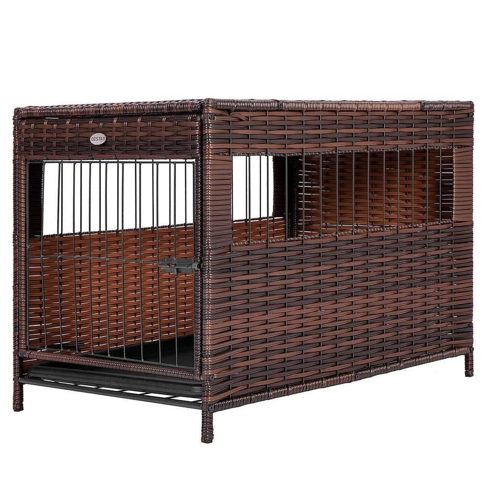 VIVOHOME Heavy Duty PE Rattan Wicker Dog House with Removable Tray