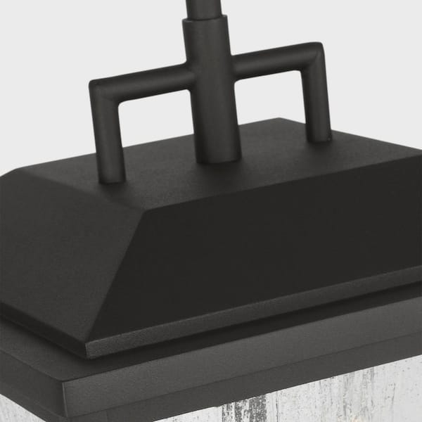 SCOTT LIVING - Kennewick 9 in. W x 14.125 in. H 2-Light Textured Black Outdoor Pendant Light with Distressed Seeded Glass Shades