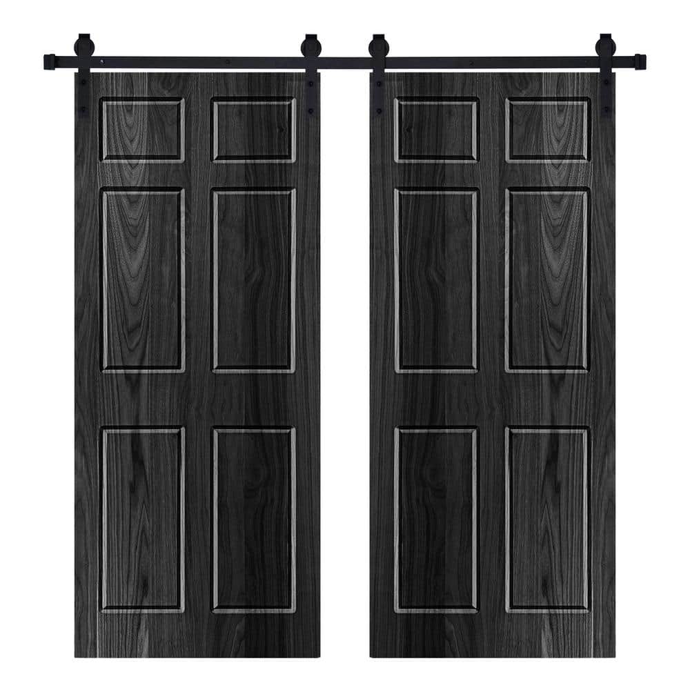 Modern 6-Panel Designed 56 in. W. x 80 in. Wood Panel Ebony Painted Double Sliding Barn Door with Hardware Kit price history on PriceWatchPro