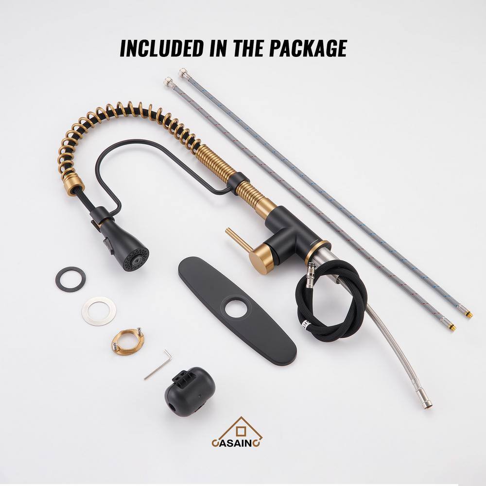 Matte Black and Brushed Gold Stainless Steel Pull Down Kitchen Faucet