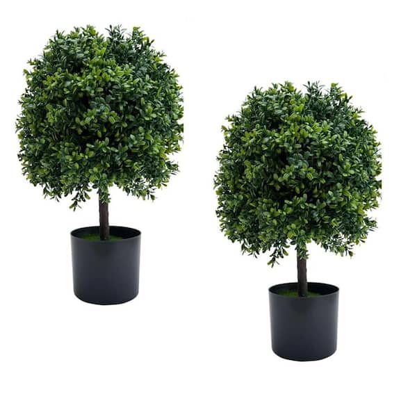 1.65 ft. Artificial Assorted Flowers Tree in Pot, 20 in. Artificial Plant Topiary Ball Set Decor