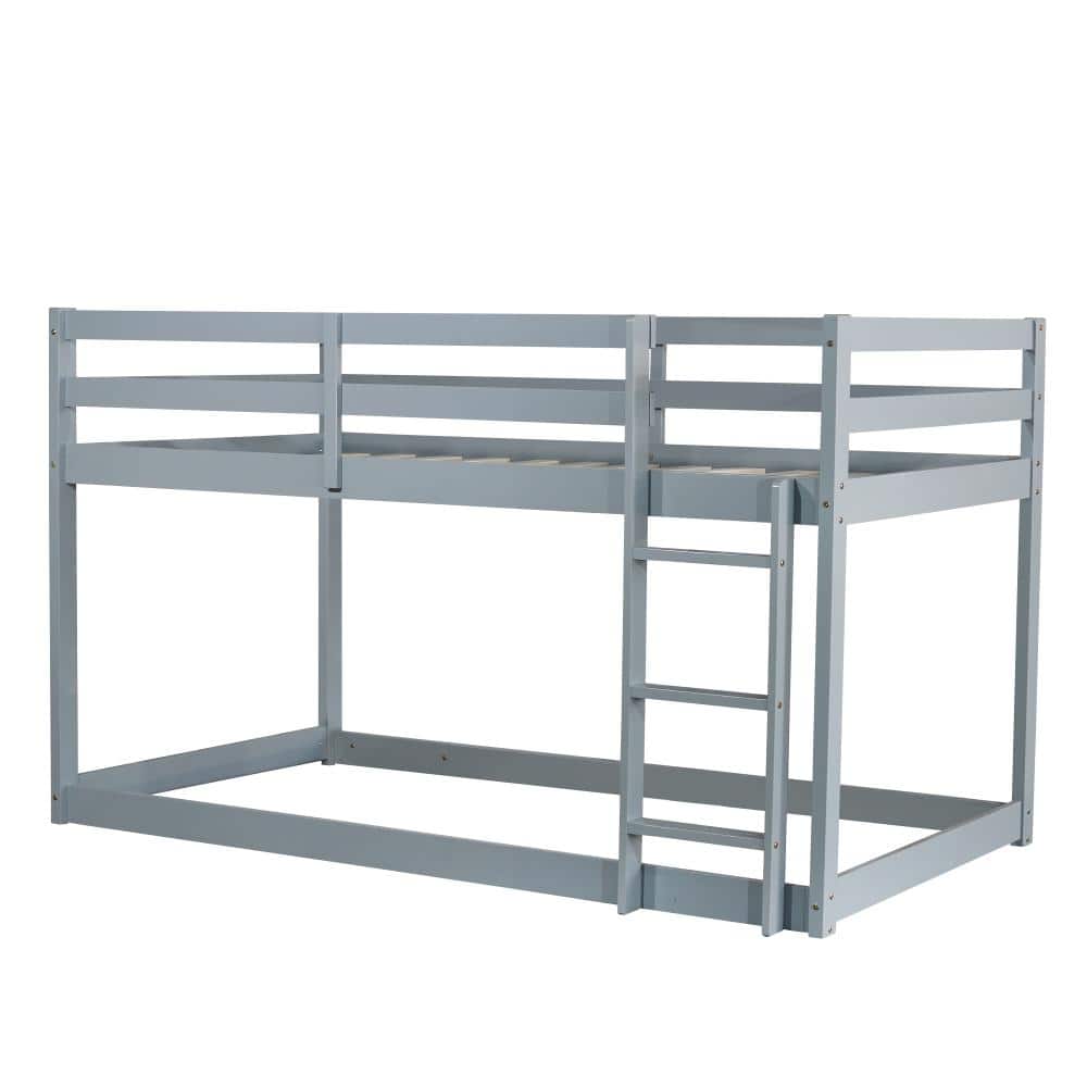 Nestfair Gray Wood Twin over Twin Bunk Bed with Strengthened Slats and ...