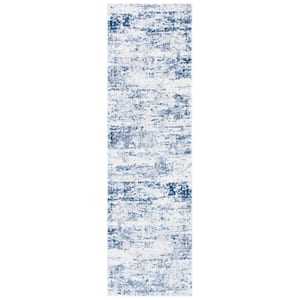 Amelia Ivory/Navy 2 ft. x 16 ft. Abstract Distressed Runner Rug