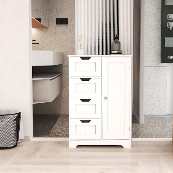 22.04 in. W x 11.81 in. D x 32.68 in. H Bathroom Linen Cabinet Floor Storage Cabinet with Drawers in White
