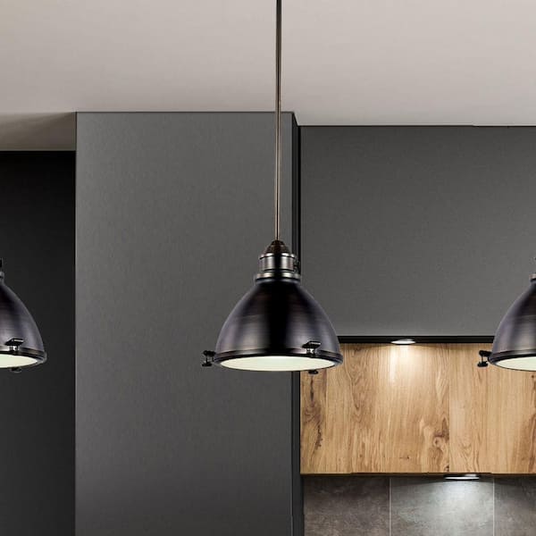 Performance 13 in. 1-Light Weathered Bronze Pendant Light Fixture with Metal Shade