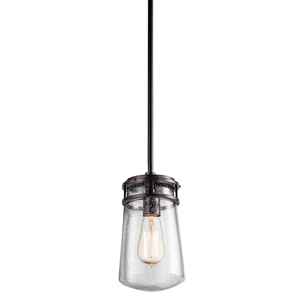 Lyndon 11.75 in. 1-Light Architectural Bronze Hanging Pendant Light with Clear Seeded Glass (1-Pack) price history on PriceWatchPro