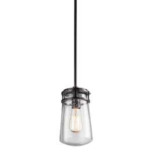 Lyndon 11.75 in. 1-Light Architectural Bronze Hanging Pendant Light with Clear Seeded Glass (1-Pack)