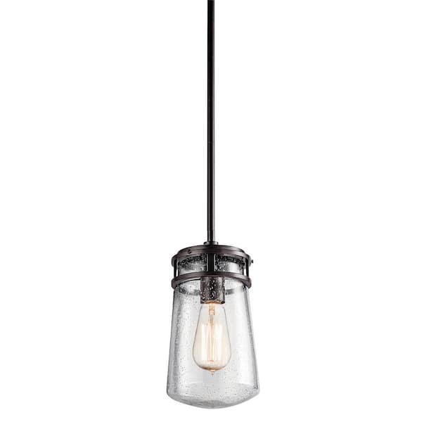 KICHLER Lyndon 11.75 in. 1-Light Architectural Bronze Hanging Pendant Light with Clear Seeded Glass (1-Pack)