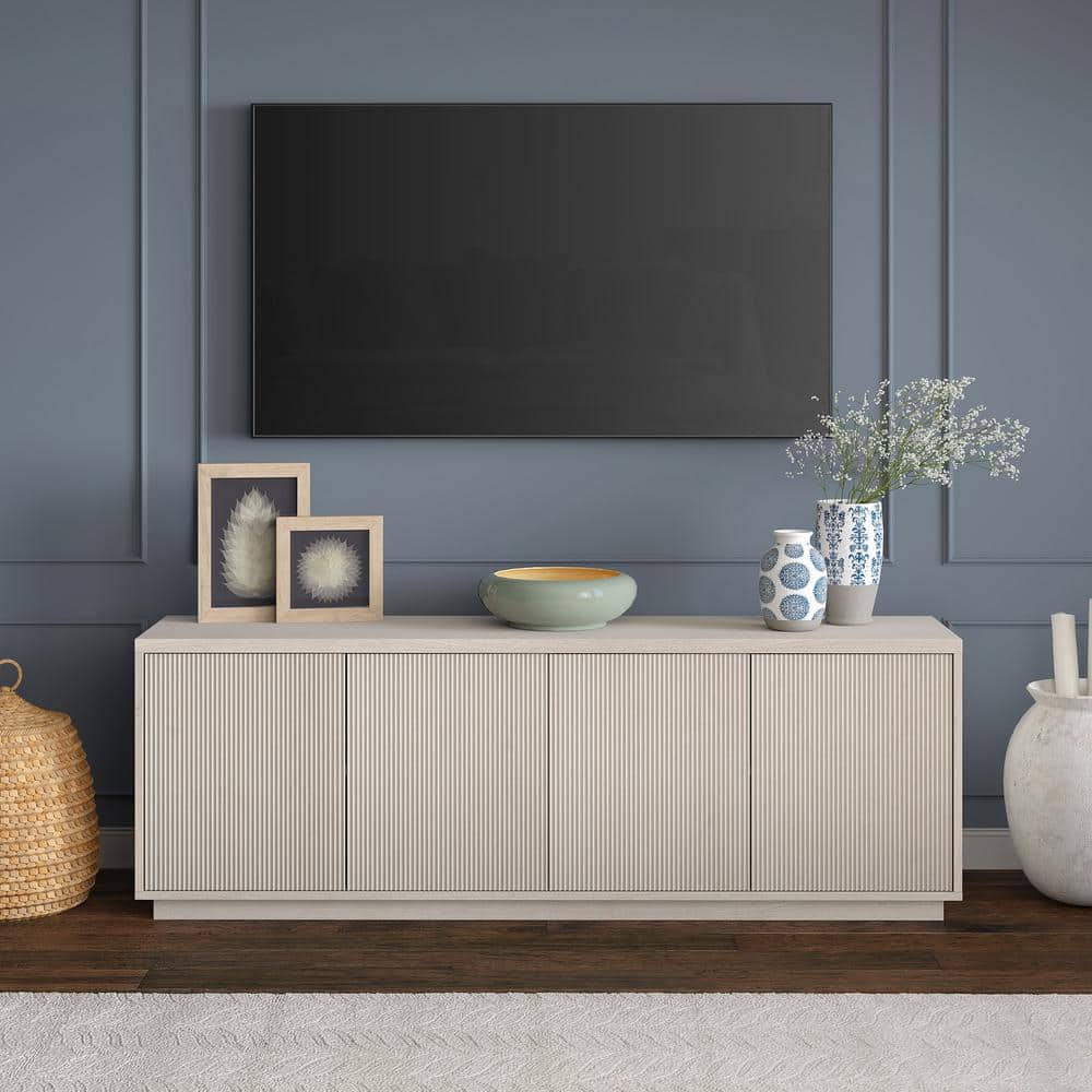 Hanson Alder White Rectangular TV Stand with Cabinet