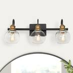 LNC 22 in. 3-Light Modern Aged Brass and Black Bathroom Vanity Light ...