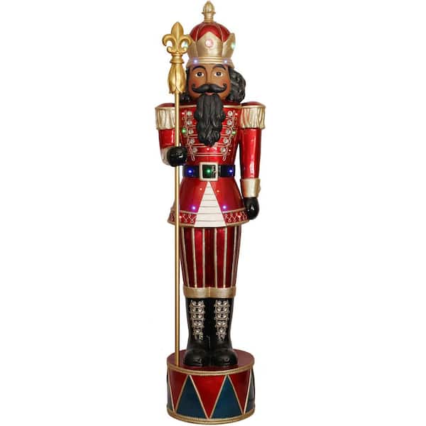 Fraser Hill Farm 72 in. Christmas Jeweled Nutcracker with Staff and LED Lights