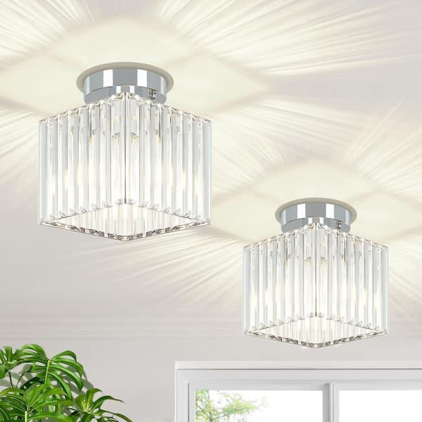 ZSMIHDOH 7.24 in. 1-Light Nickel Square Crystal Semi Flush Mount