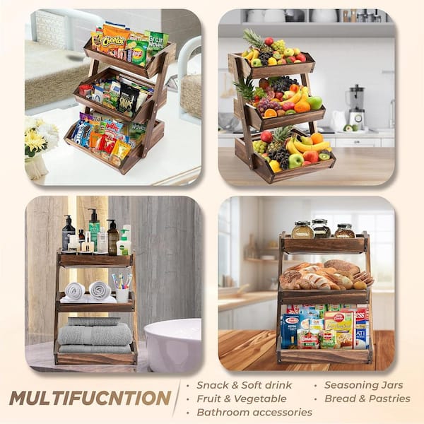 Multifunctional 3-Tier Fruit Basket with Banana Hook and Large