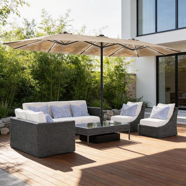 black and white outdoor patio umbrella SAFAVIEH - Vienna 9-Foot Crank - & Canopy - Brown Aluminum Pole - Single Scallop Trim Design Best Choice Products 10ft Solar LED Offset Cantilever Hanging Market Patio Umbrella  8 Sturdy Ribs  Easy Adjustment - Black Size:10'Round Built of durable rustproof NOLAN N87 MOTOGP HELMET