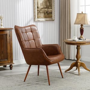 Vintage Brown PU leather upholstered armchair with metal legs(Set of 1)