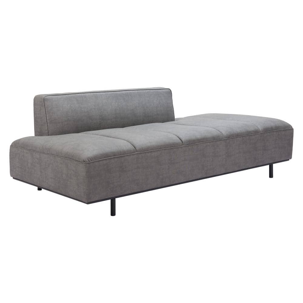 Gray Faux Leather Armless Sleeper Sofa with Metal Legs