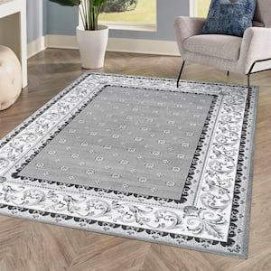 Acanthus Gray/Cream 8 ft. x 10 ft. French Border Area Rug