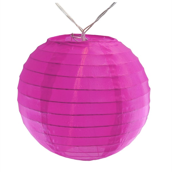 LUMABASE Battery Operated Fuchsia String Light with 6 in. Nylon Lanterns (10-Count)