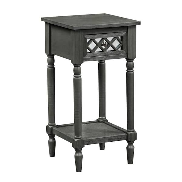 Convenience Concepts French Country Khloe 14 in. Wirebrush Dark Gray Square Wood End Table with 1-Drawer and Shelf