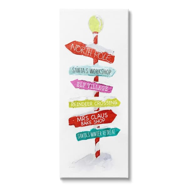 Stupell Industries Holiday Directional Sign by Sally Swatland 1-Piece Unframed Graphic Print Typography Poster Art Print 40 in. x 17 in.