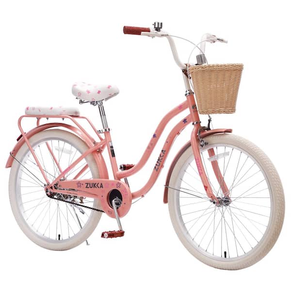 24 in. Girls' Bike Cruiser Bike, Peach Bicycle for Age 12