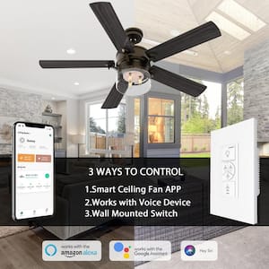 Alexandria 52 in. Oil Rubbed Bronze Smart Ceiling Fan with Light Kit and Wall Control, Works with Alexa/Google Home